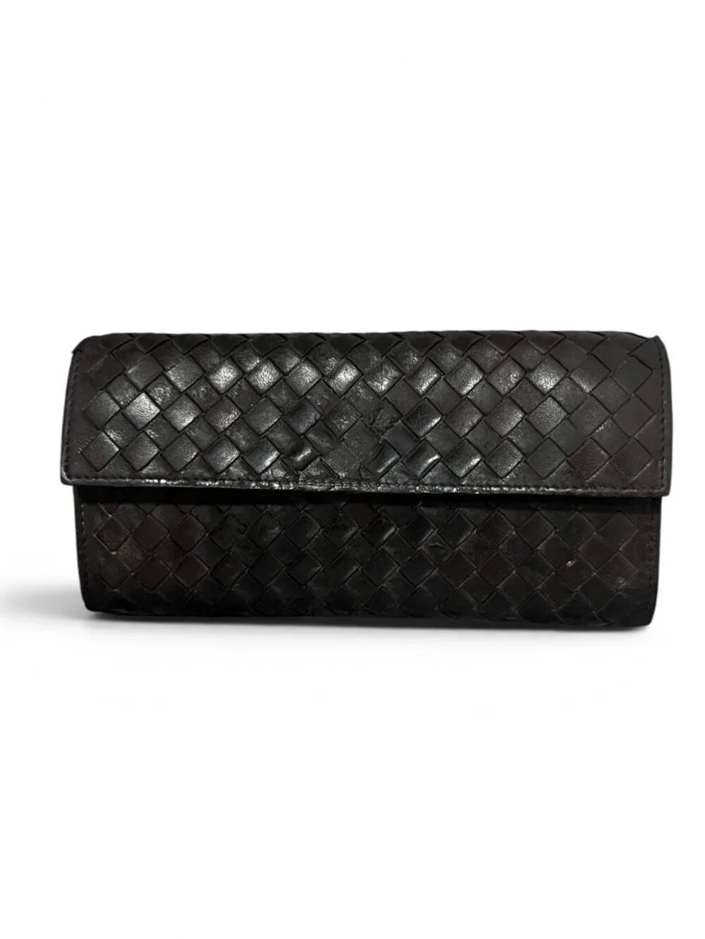 Bottega Veneta Intrecciato Woven Leather Bifold Wallet in Chocolate Brown